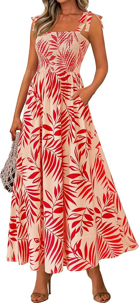 PRETTYGARDEN Womens Summer Dresses Floral Sleeveless Smocked Maxi Dress Boho Spaghetti Strap A Li... | Amazon (US)