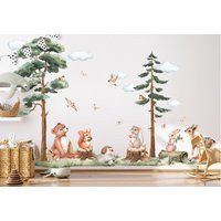 Woodland Tree Nursery Wall Decal, Watercolor Forest Animals Sticker, Mural, Peel & Stick Decal | Etsy (US)