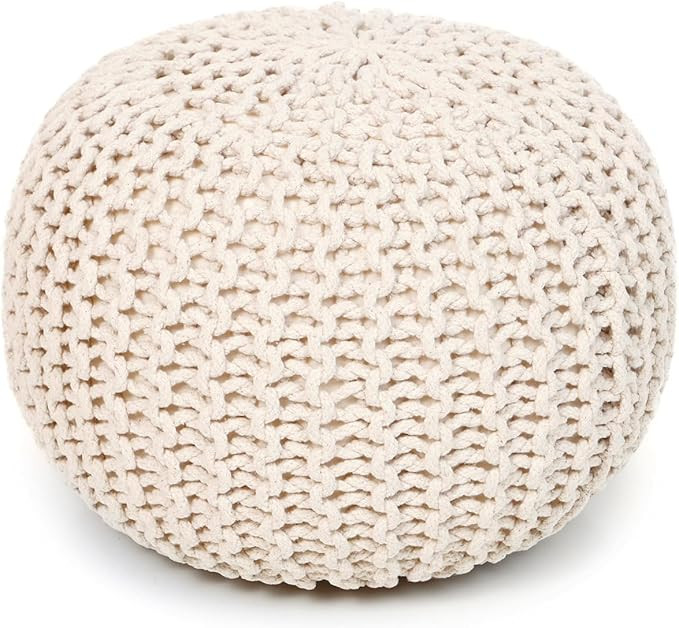 · REDEARTH · Round Pouf Ottoman - Cable Knitted Boho Poof - Home Décor Cord Pouffe Handmade Ci... | Amazon (US)
