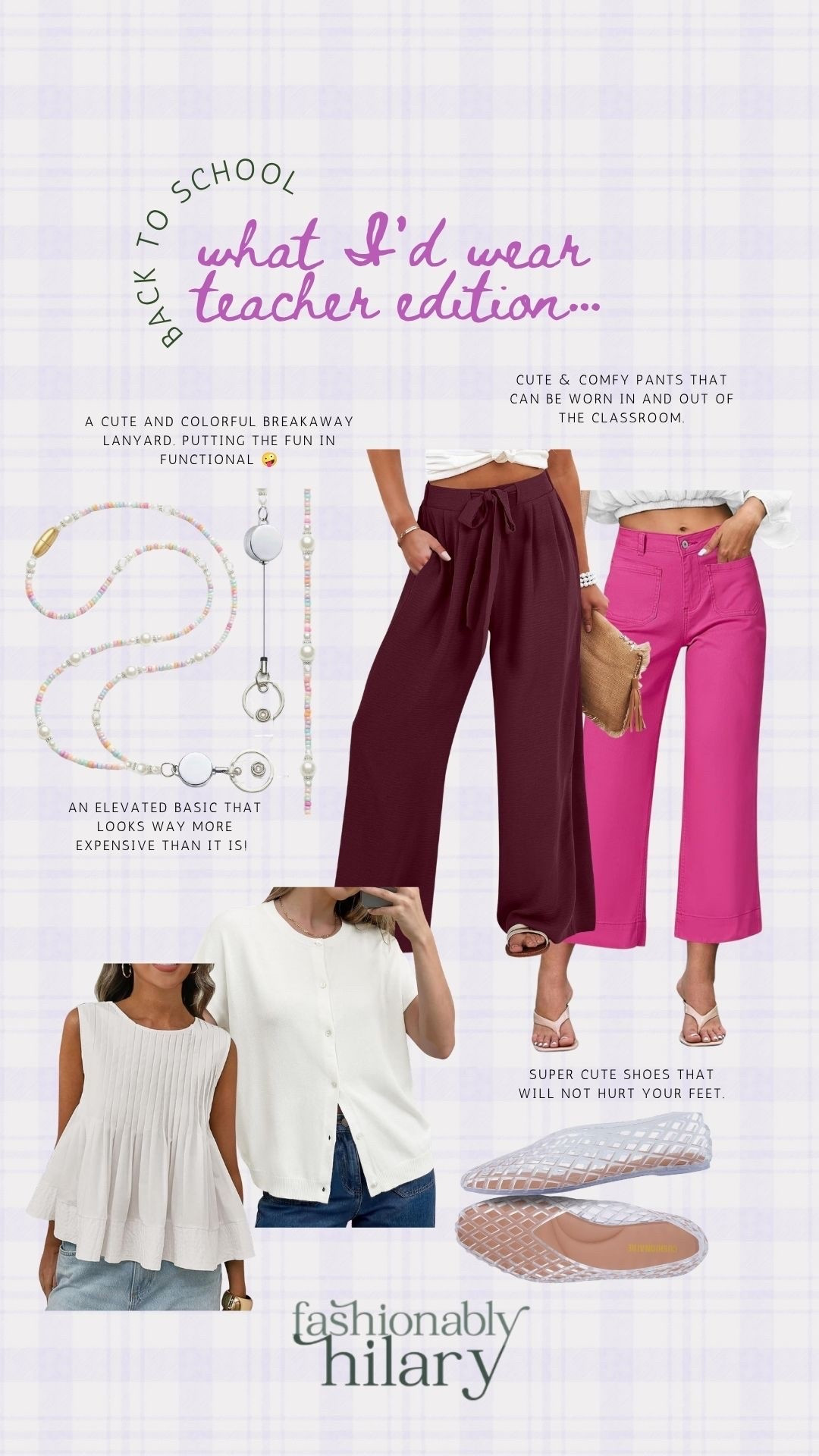 I’ve gotten a number of requests from my girls asking about teacher outfits and these are a few of them items I would buy for the perfect back to school outfit:
A cute & colorful breakaway lanyard, putting the fun in functional; cute and comfy pants that can be worn in and outside the classroom; elevated basic tops that look way more $$$ than they are; super cute shoes that you can wear all day without hurting your feet! 
Back to school, teacher outfit inspo

#LTKSeasonal #LTKSaleAlert #LTKMidsize