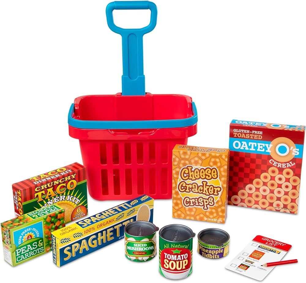 Melissa & Doug Fill and Roll Grocery Basket Play Set With Play Food Boxes and Cans (11 pcs), Frus... | Amazon (US)