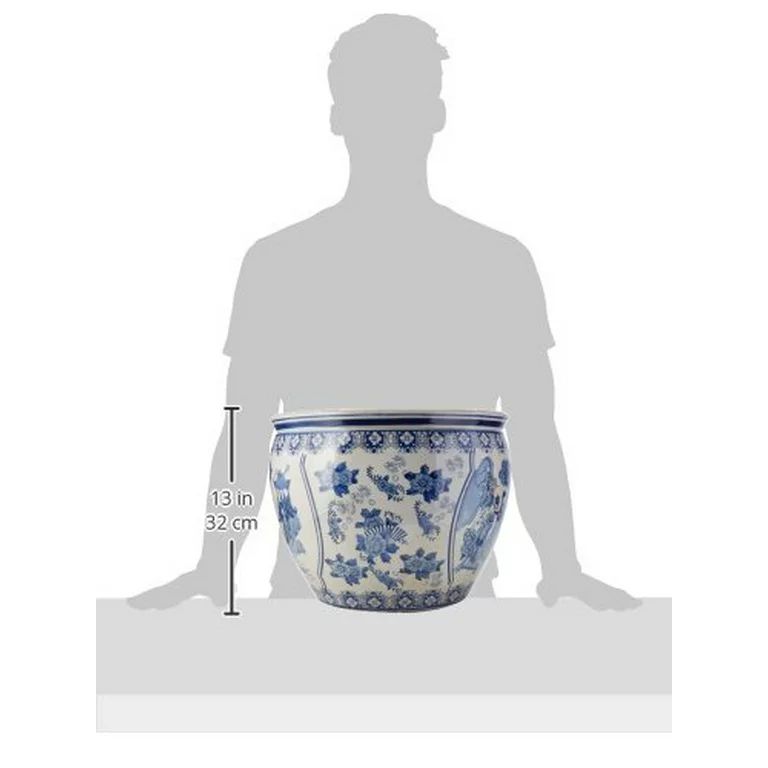 Oriental Furniture 16" Ladies Fishbowl, Blue & White Porcelain | Walmart (US)