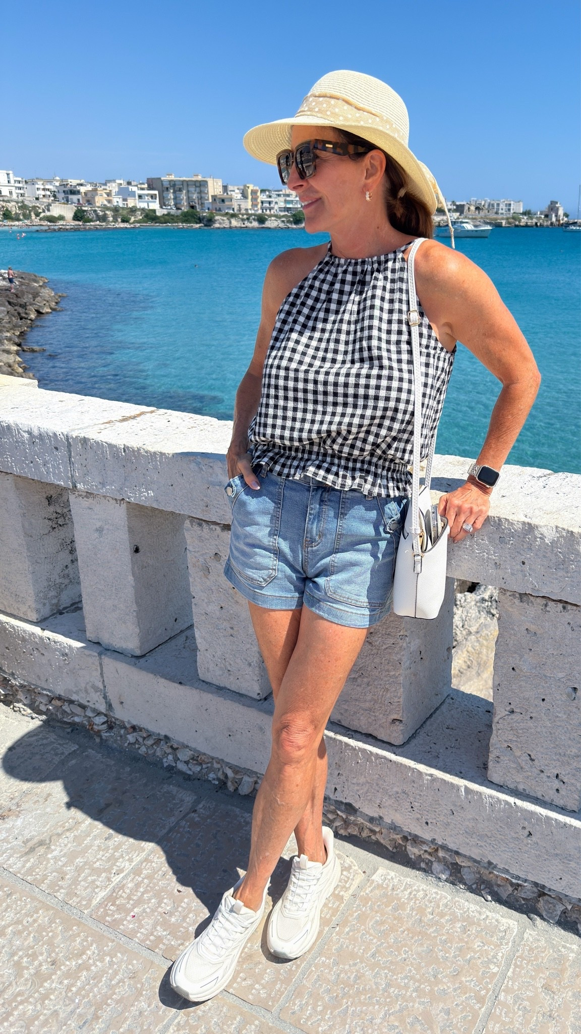 A linen gingham check top that keeps me cool, easy to dress up or wear casually.  My kind of wardrobe staple. 

#SummerOutfit #LinenTop #GinghamTop #SleevelessTop