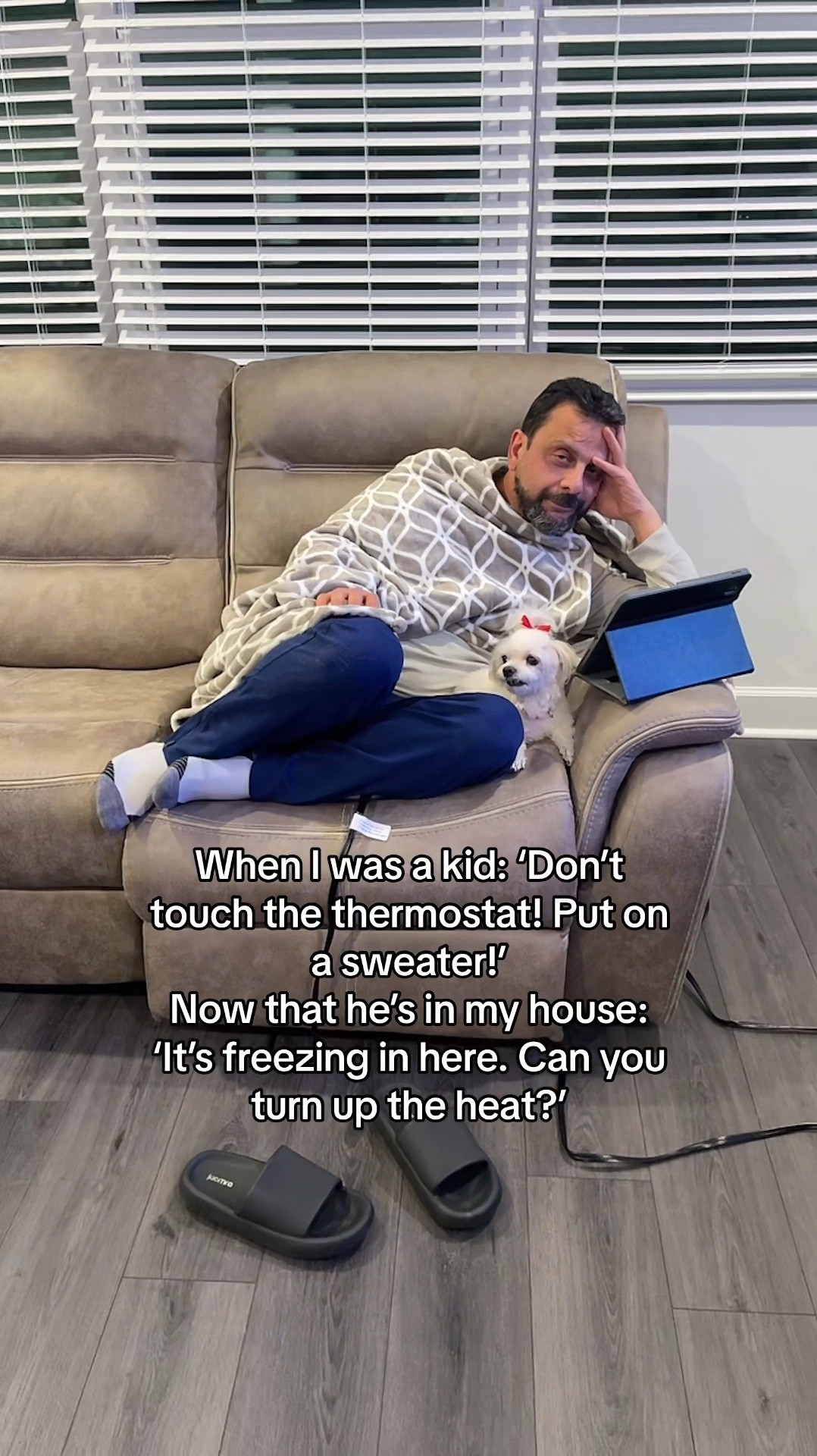 Full circle moment: The man who froze us as kids is now wrapped in my heated blanket, asking me to turn up the thermostat. The audacity! 😂 #ParentingWin #GenerationalShift #ThermostatWars

#ParentingHumor #FamilyComedy #FullCircleMoment #ThermostatRules #GenerationalShift #FunnyRelatableContent #ParentsBeLike #ChildhoodMemories #DadLife #HeatedBlanketChronicles #ComedyReels #LifeWithParents #FamilyMatters #ViralContent #RelatableAF #DadJokesIRL #explore #explorepage

#LTKStyleTip #LTKFamily #LTKWatchNow