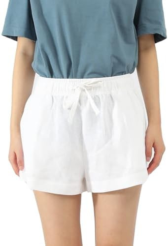 Women's 100% Linen Casual Shorts High Waisted Elastic Waistband Beach Lounge Shorts | Amazon (US)