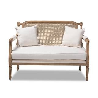 Baxton Studio Clemence 48.8 in. Ivory/Oak Polyester 2-Seater Loveseat with Wood Frame 158-8853-HD... | The Home Depot
