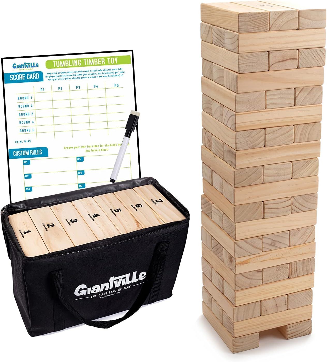 Giantville Giant Tumbling Timber Toy - Premium Pine Wood Life-Size Blocks Tower - Big Floor/Board... | Amazon (US)