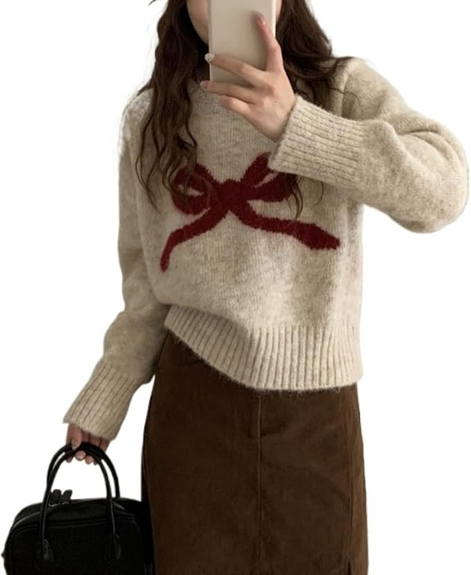 Knit Pullover Sweaters for Women Y2k Bow Loose Fit Chunky Sweater Fuzzy Jumper Tops Coquette Clot... | Amazon (US)