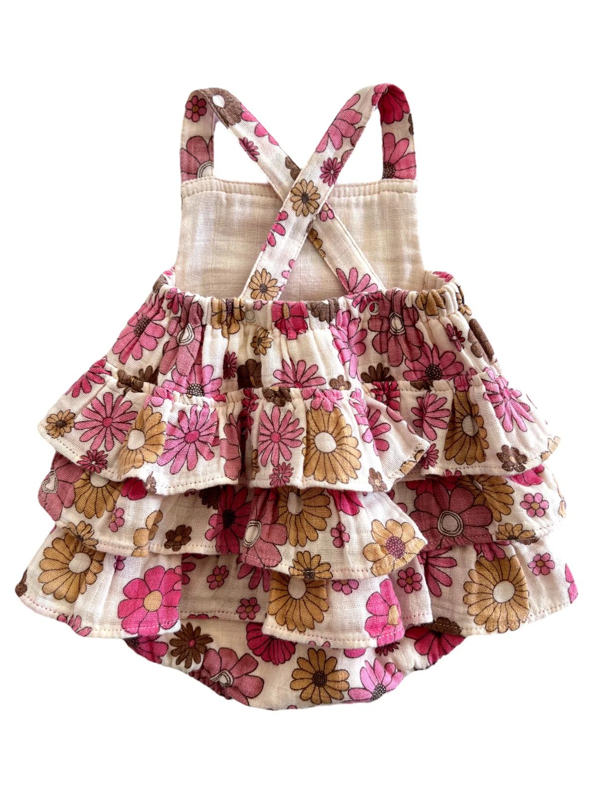 Muslin Ruffle Sunsuit, Retro Floral | SpearmintLOVE