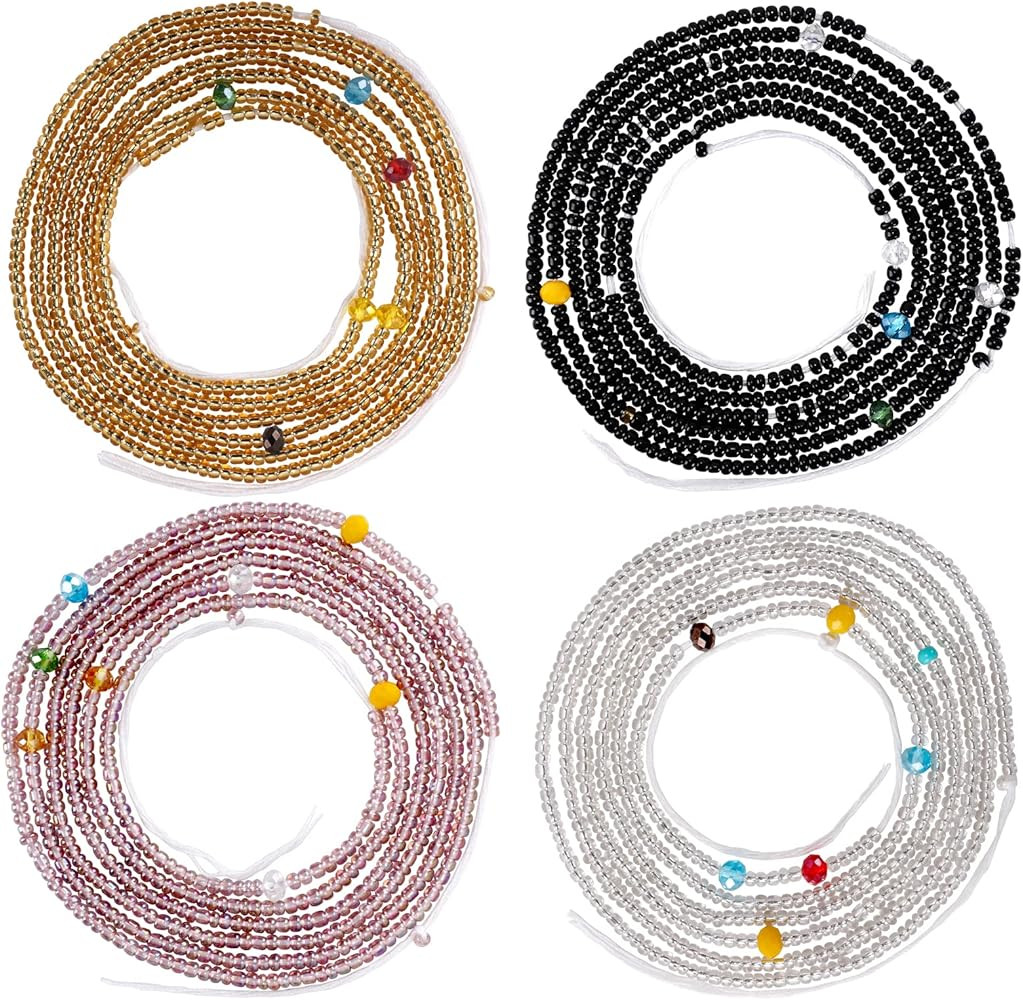 4PCS 50” Handmade African Waist Beads for Women Non-Stretching(Tie-on) | Amazon (US)