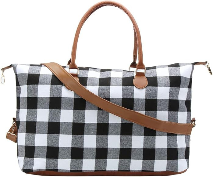 Buffalo Plaid Weekender Bag Duffle Bag For Women Large Travel Tote Bag Overnight Weekend Bags With S | Amazon (US)