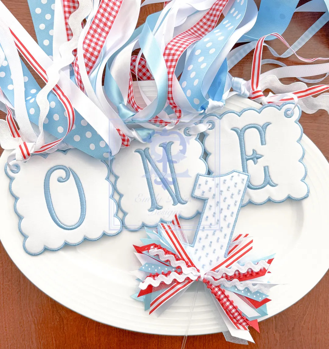 All-american Birthday Theme Set | Fabric Scalloped Birthday Banner | Cake Topper With Ribbon Mix ... | Etsy (US)