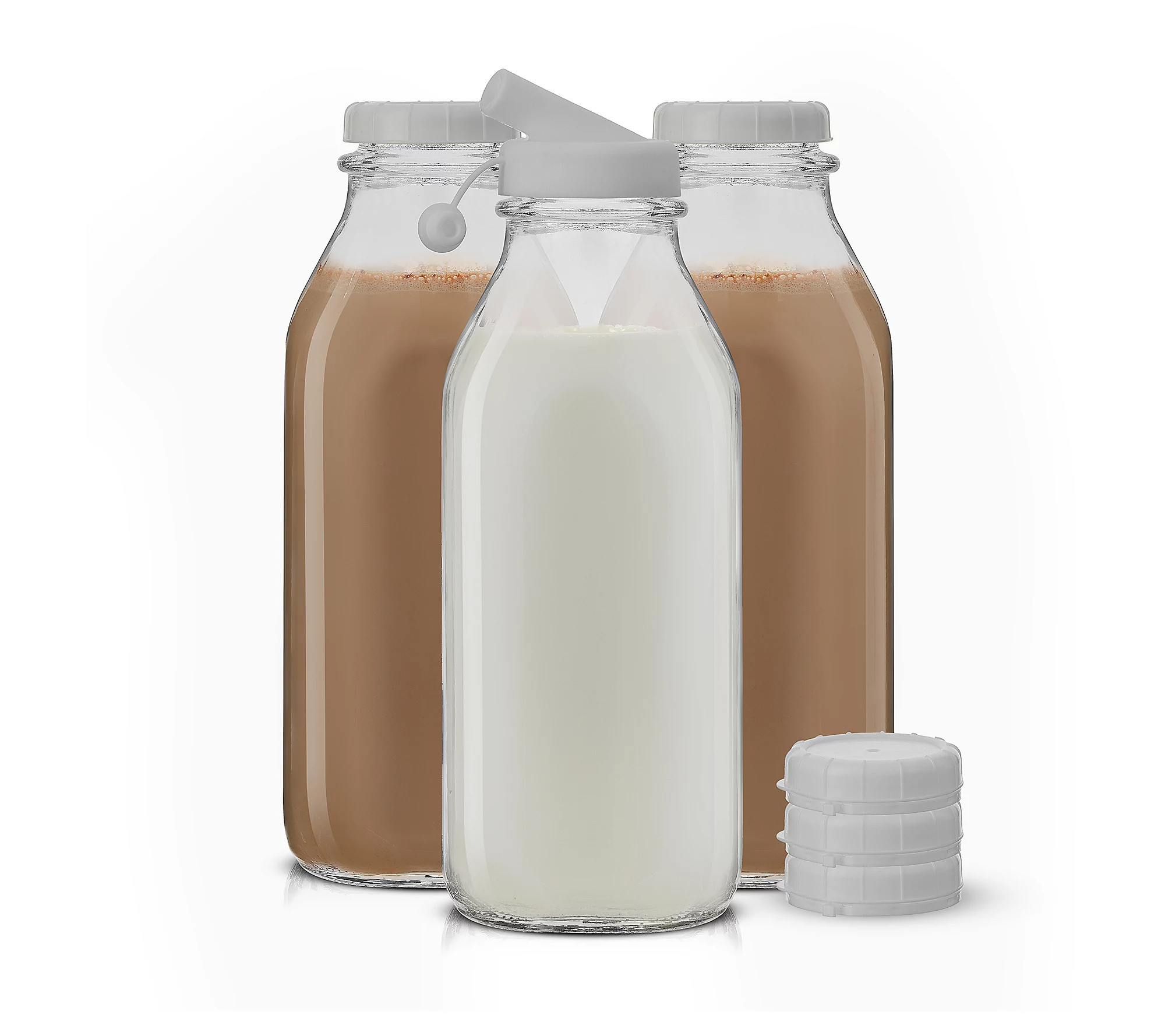 JoyJolt Glass Milk Bottle with Lid & Pourer - 3 2 oz - Set of | QVC