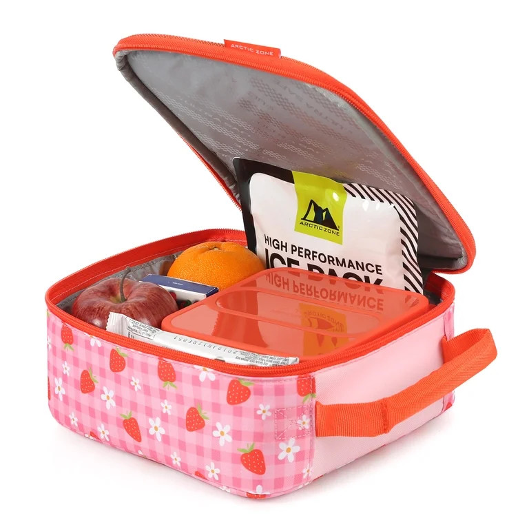 Arctic Zone Combo Lunch Box, Strawberry Gingham, Includes Food Container, Water Bottle, and Ice P... | Walmart (US)
