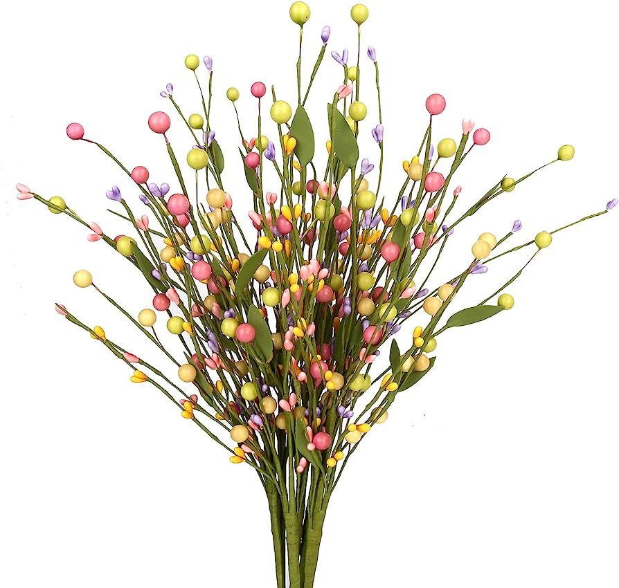 J'FLORU 6 pcs Spring Berry Stems, Artificial Berry Picks Easter Stems for Home Centerpiece Vase W... | Amazon (US)