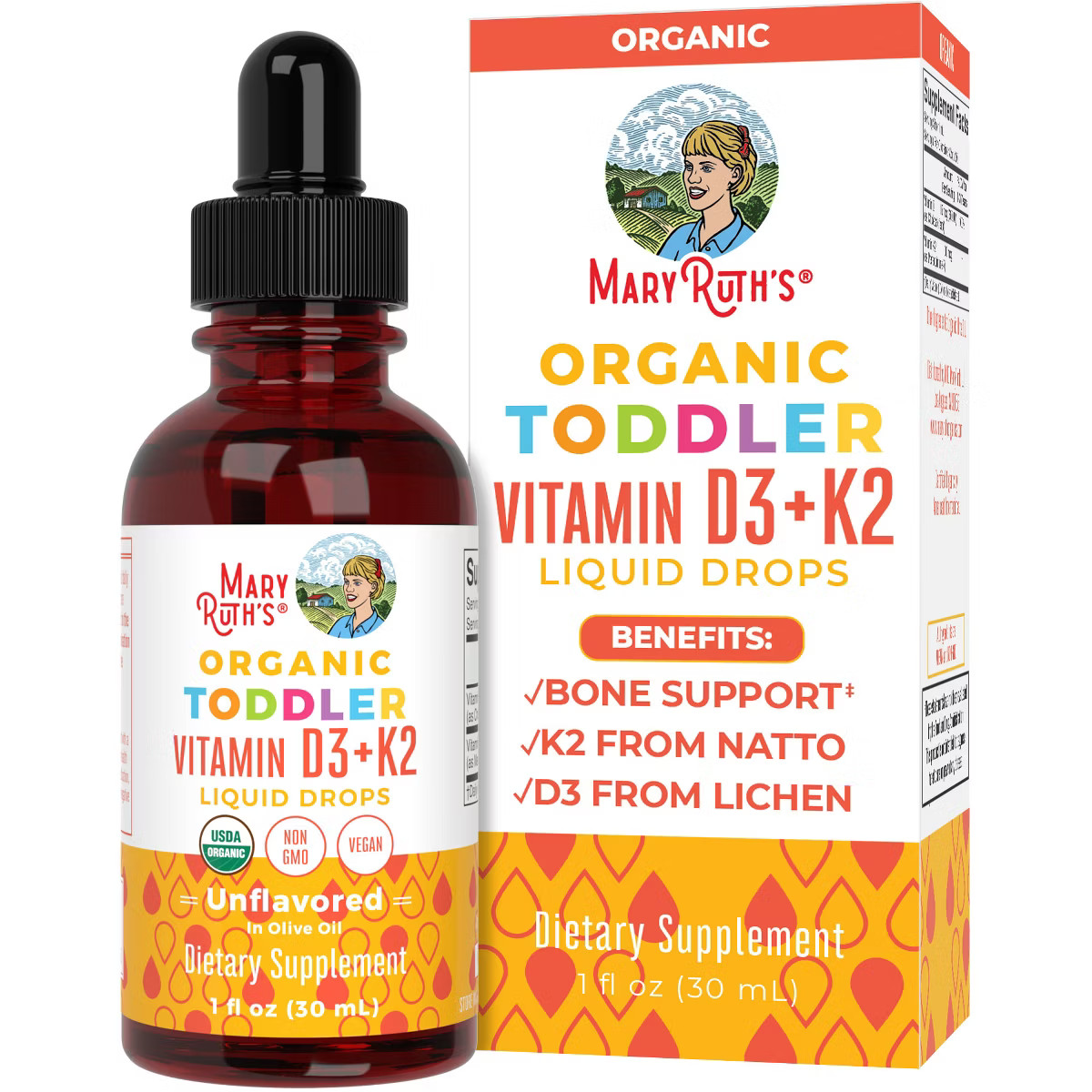 MaryRuth's Toddler Vitamin D3+K2 Drops, Unflavored, Org, 1 oz | Target
