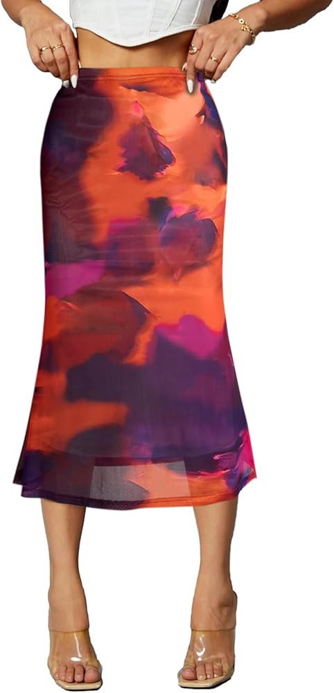 Avanova Women Mesh Mermaid Bodycon Skirts High Waisted Fishtail Midi Skirts | Amazon (US)