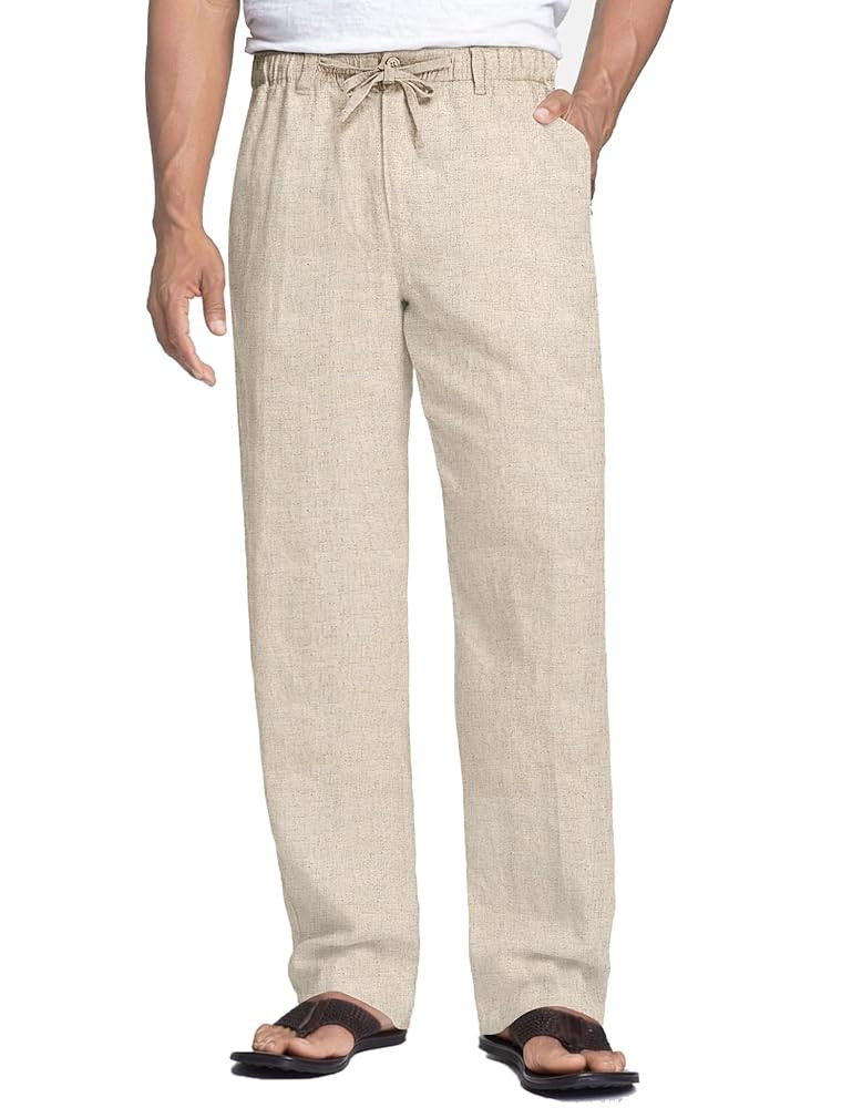 COOFANDY Men's Casual Linen Pants Elastic Waist Drawstring Beach Summer Pants Lightweight Linen T... | Amazon (US)