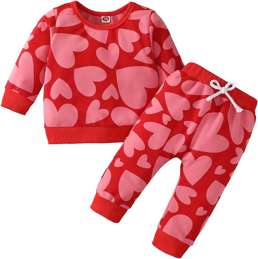 Baby Boy Girl Valentines Day Outfit Letter Print Crewneck Sweatshirt Top+Casual Pants My First Va... | Amazon (US)