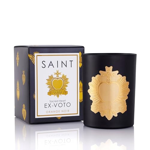 SAINT Ex-Voto Sacred Heart Devotional Scented Candle with Prayer Coin, Orange Noir Soy Coconut Aromatherapy Candle with 80 Hour Burn Time, Collector Series Edition I (Black) | Amazon (US)