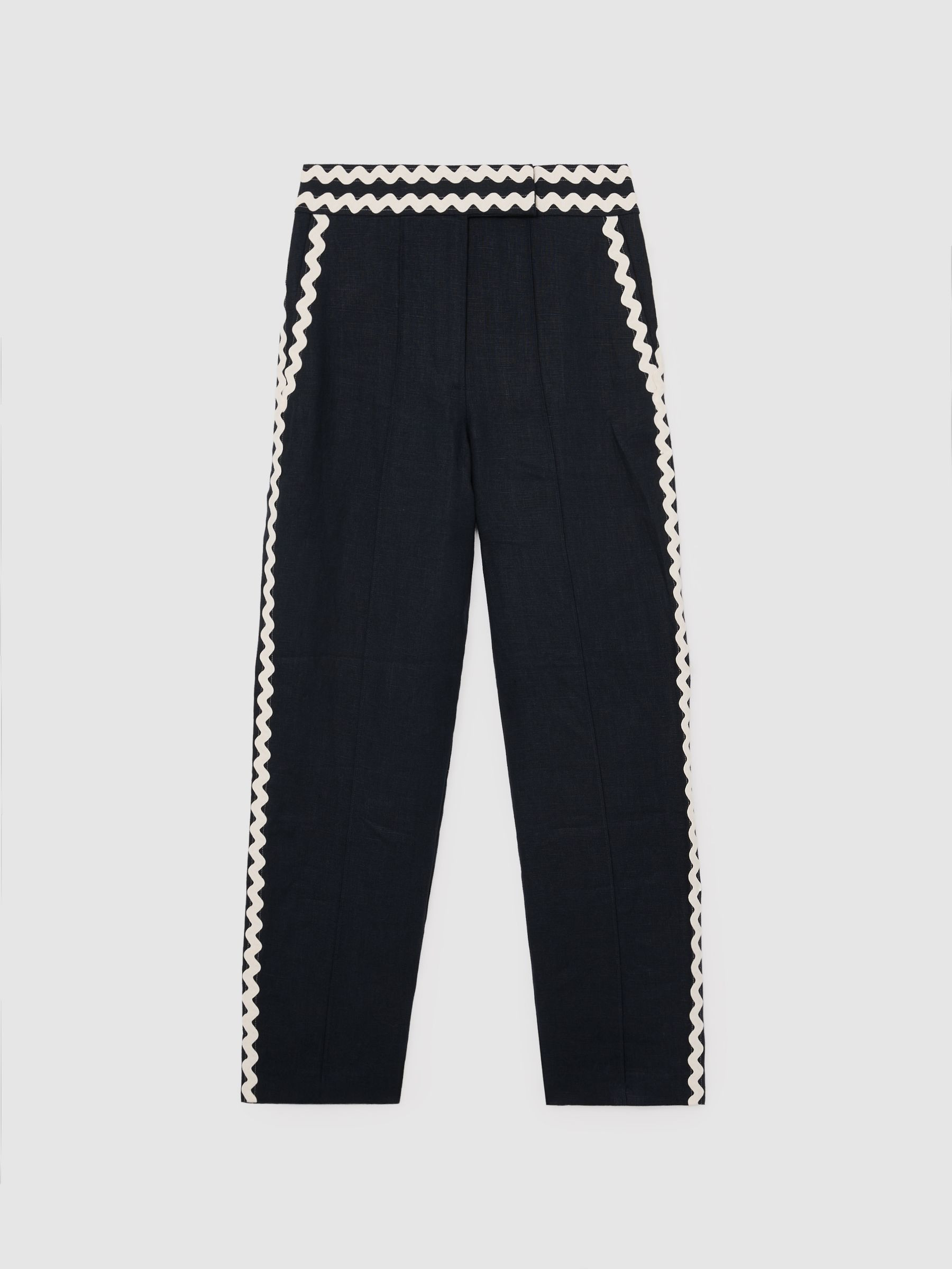 Reiss Linen Wave-Trim Tapered Trousers in Navy - REISS | Reiss UK