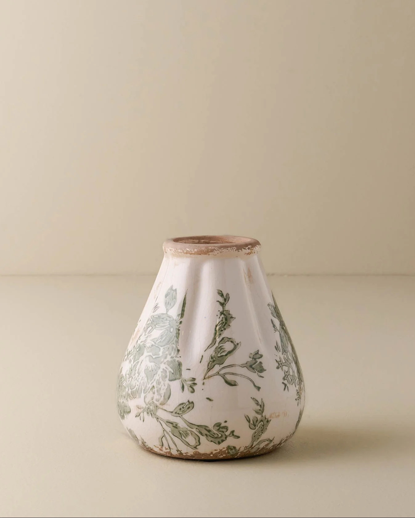 Fluted Green and White Distressed Vase | Magnolia