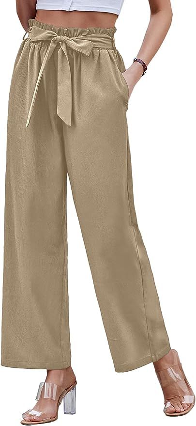 Zeagoo Women Long Lounge Pants with Pockets High Waisted Wide Leg Business Work Trousers Pant | Amazon (US)