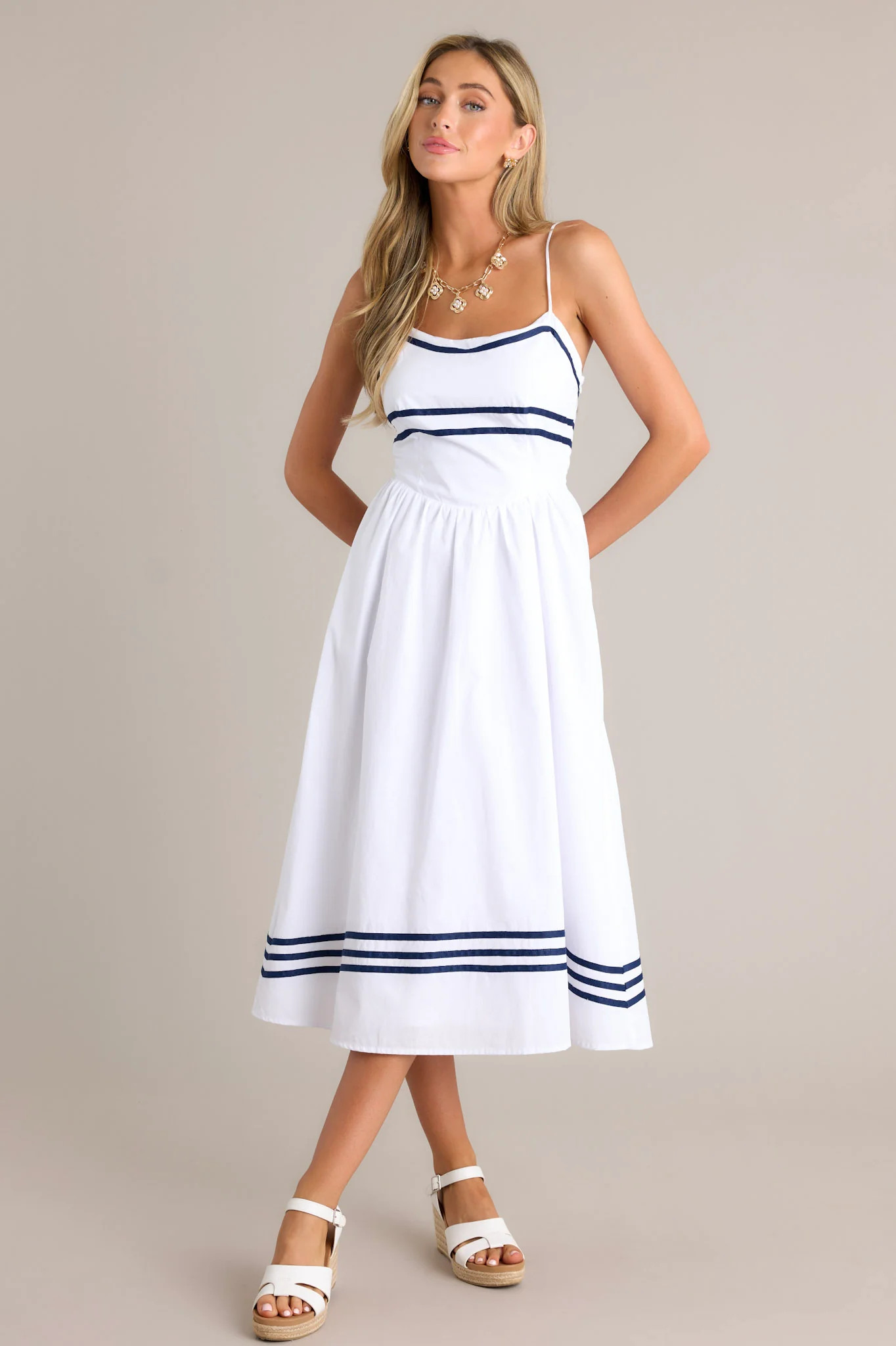 Sweet Melody 100% Cotton White Drop Waist Midi Dress | Red Dress
