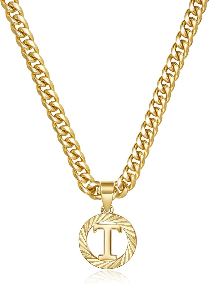 KissYan Gold Initial Necklace,14K Gold Plated Round Letter Pendant Hollow Capital Monogram 5mm Cu... | Amazon (US)