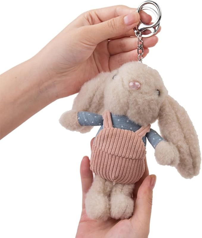 1Pc White 16cm Keychain Decoration,Plush Keychain Overalls Dress-up Long Ear Rabbit Animal Doll P... | Amazon (US)