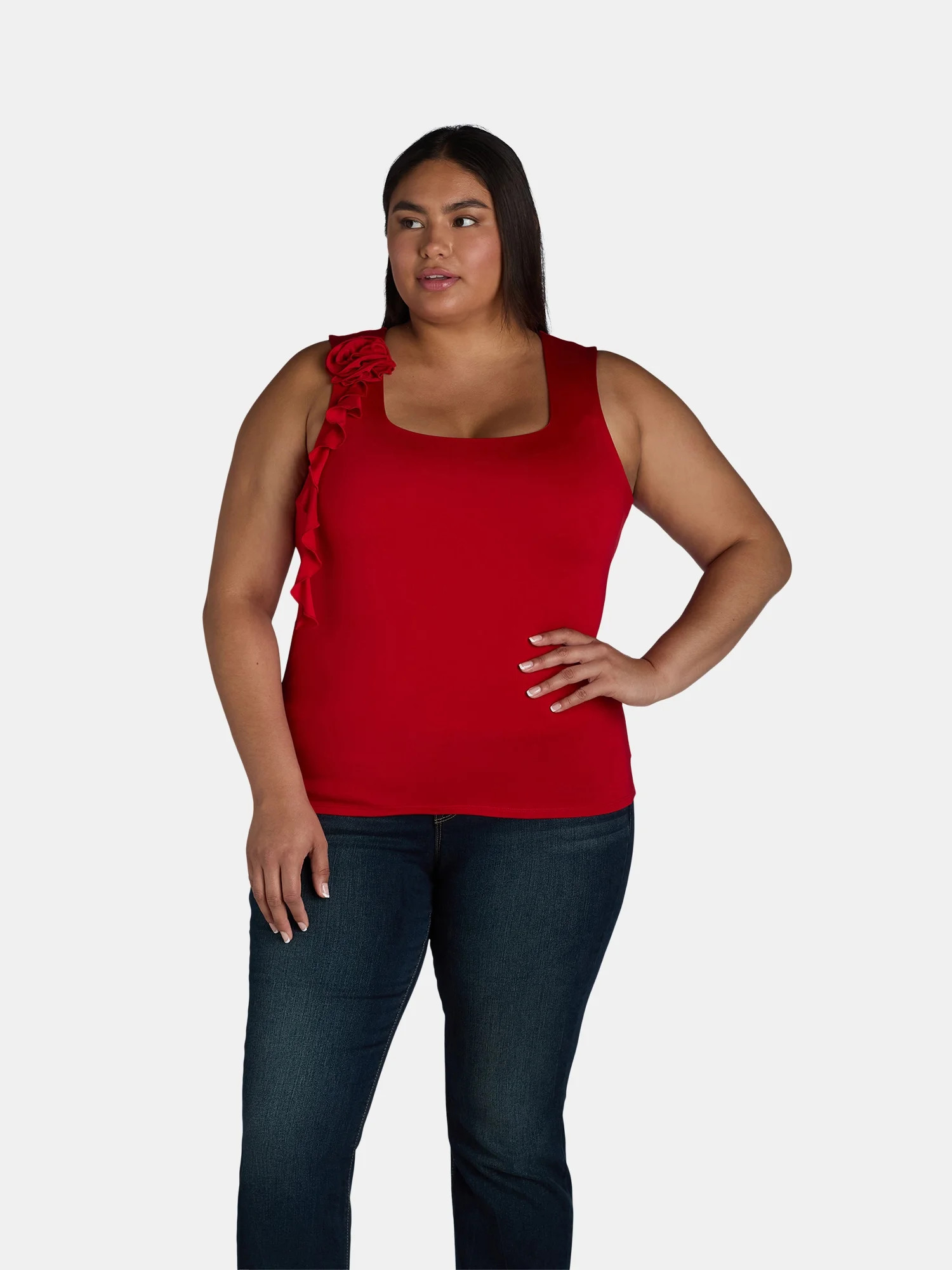 No Boundaries Rosette Ruffle Top, Women's and Women's Plus - Walmart.com | Walmart (US)