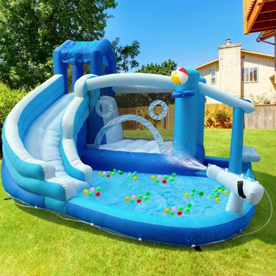 Inflatable Kids Bounce House & Water Slide - Outdoor/indoor Summer Fun For Kids With Blower Included (blue) | Wayfair North America