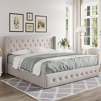 Allewie Queen Size Lift Up Storage Bed, Button Tufted Headboard with Wingback, No Box Spring Need... | Amazon (US)