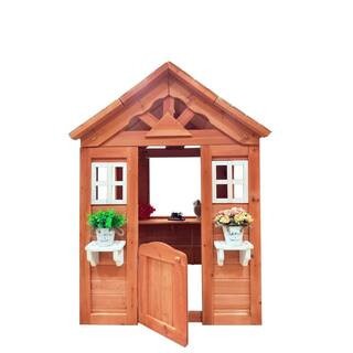 Siavonce All Wooden Kids Playhouse with 2 windows and flowerpot holder, 42"Lx46"Wx55&qu... | The Home Depot