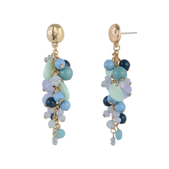 Time and Tru Goldtone Blue Bead Cluster Drop Earring - Walmart.com | Walmart (US)