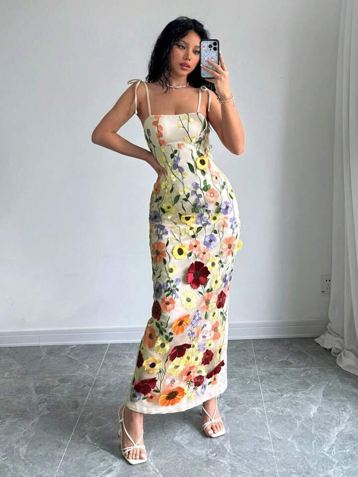 SHEIN Aloruh Women's Elegant Floral Printed Spaghetti Strap Dress | SHEIN USA | SHEIN