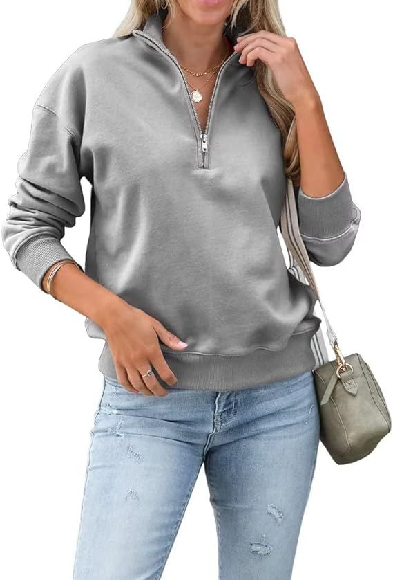 Dressmine Women's Half Zip Sweatshirt Drop Shoulder Long Sleeve Stand Collar Fall Pullover Tunic ... | Amazon (US)