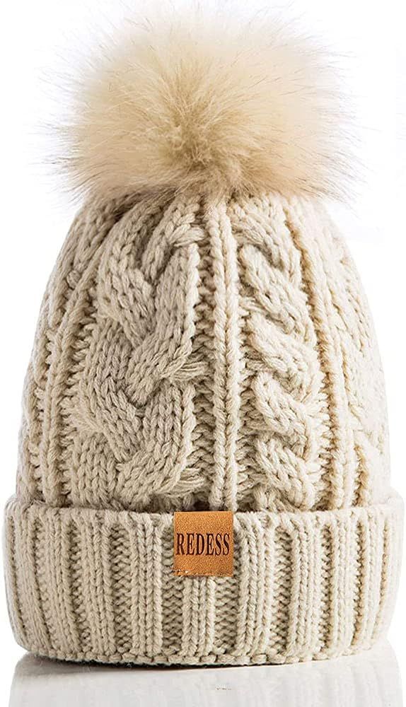 REDESS Women Winter Pompom Beanie Hat with Warm Fleece Lined, Thick Slouchy Snow Knit Skull Ski C... | Amazon (US)