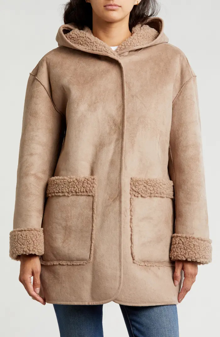 Faux Shearling Lined Hooded Coat | Nordstrom Rack