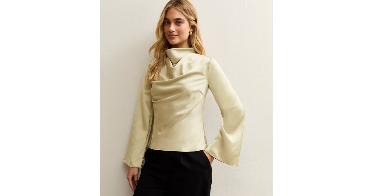 Cream Satin Cowl Neck Long Sleeve Top | New Look | New Look (UK)