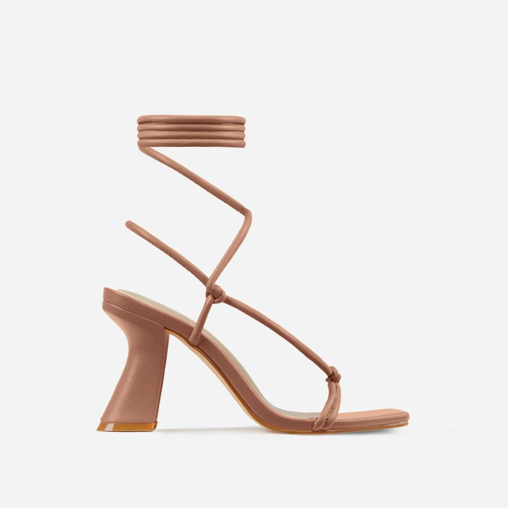 Harmony Knotted Detail Lace Up Square Toe Curved Low Block Heel In Nude Faux Leather | EGO Shoes (US & Canada)