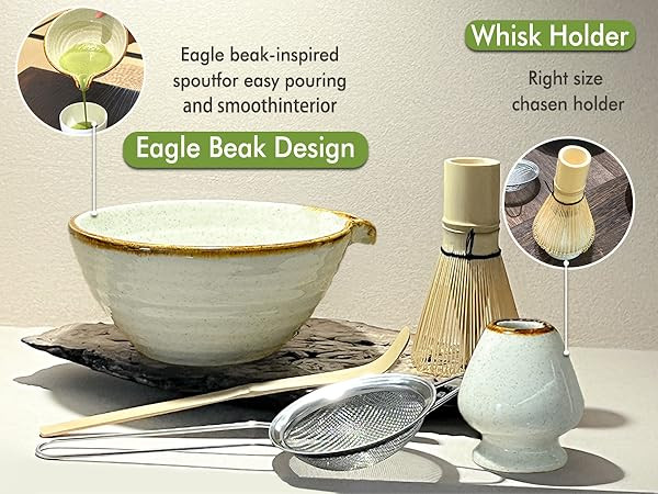 Matcha Whisk Set with Matcha Bowl, Matcha Bamboo Whisk, Scoop, Sifter, Matcha Whisk Holder Unique Gifts for Women Men Girl Friend Home Kitchen Decor Gifts for Christmas, Birthday,Halloween | Amazon (US)