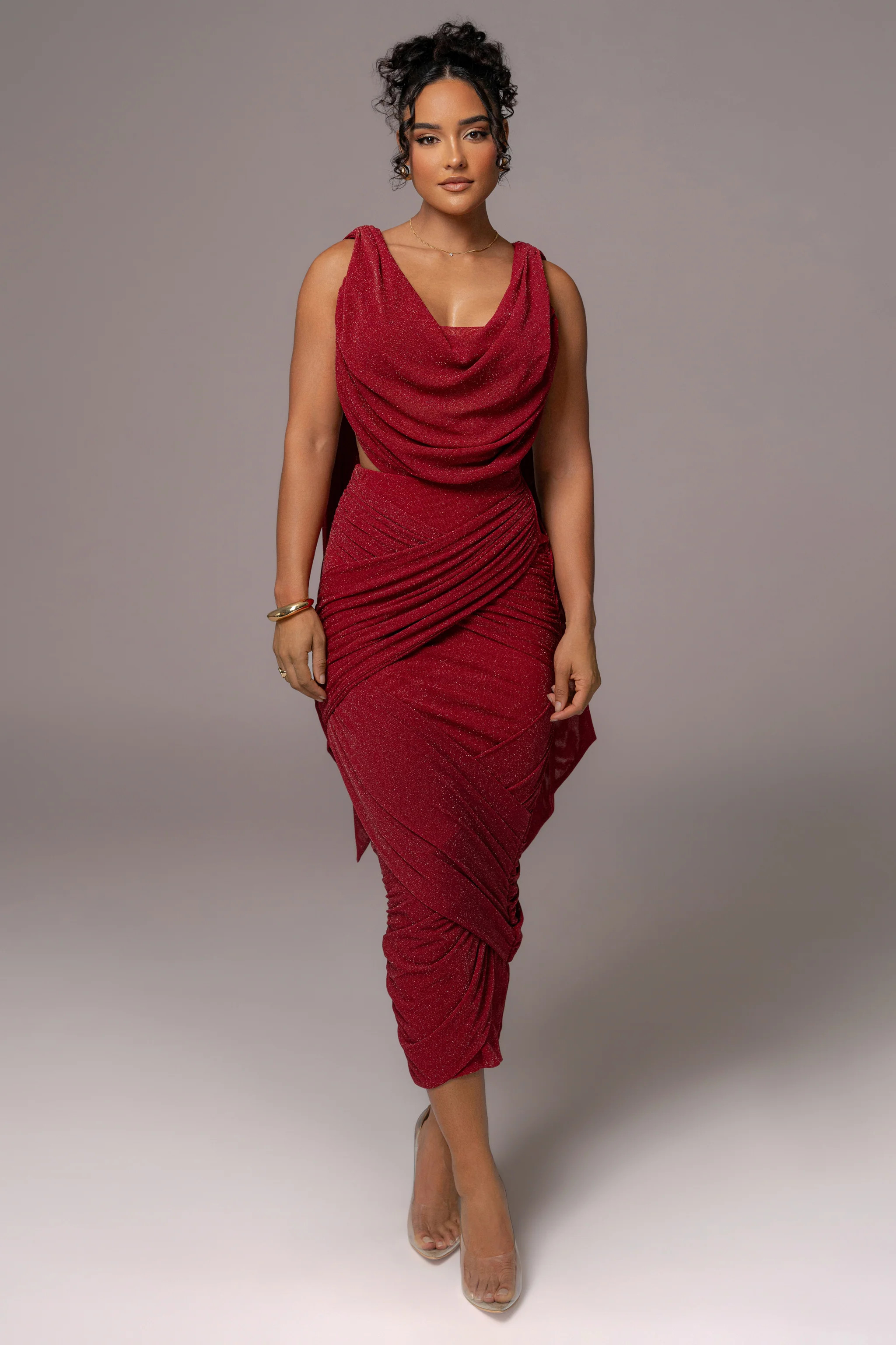 Red Divine Drape Skirt Set | JLUXLABEL