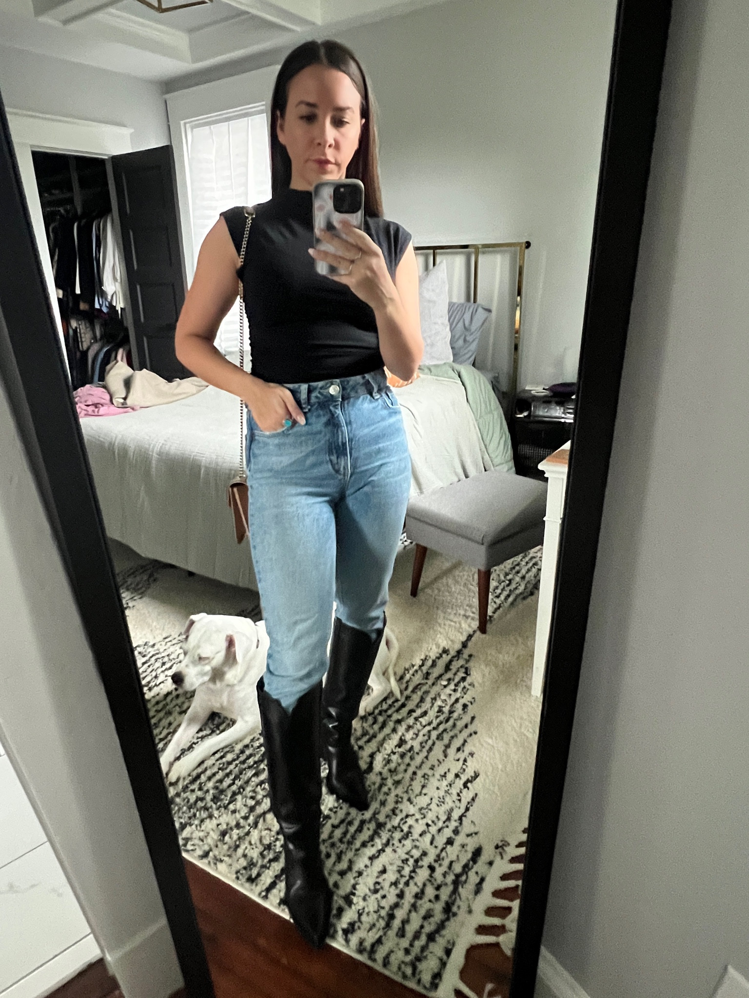 Easy date night outfit while the seasons change. Simple top + mom jeans tucked into knee high cowboy boots (too is under $100)

#LTKfit #LTKunder100 #LTKFind