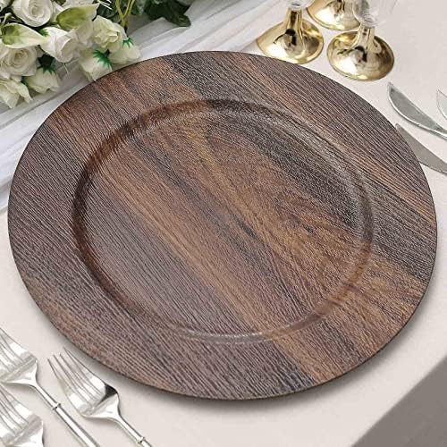 Efavormart 6 Pack | 13" Dark Brown Boho Chic Faux Wood Plastic Charger Plates, Round Rustic Wedding  | Amazon (US)