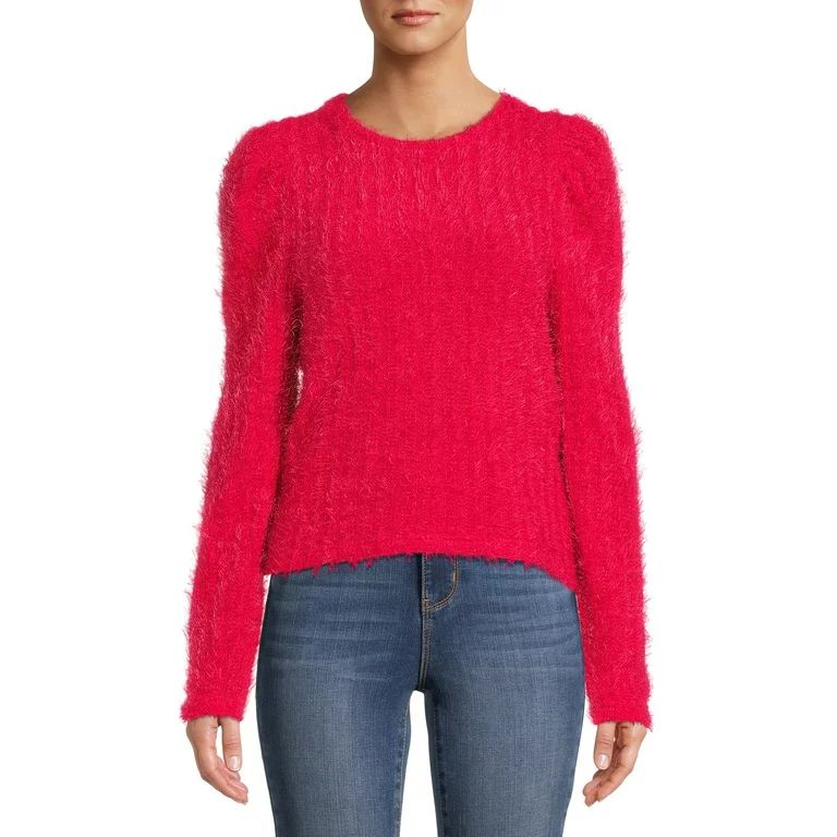 Love Trend New York Women’s Feather Yarn Puff Sleeve Sweater | Walmart (US)