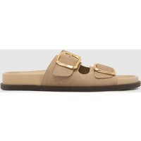 schuh Tylee Suede Buckle Footbed Sandals in Beige, Size: 8 (EU 41) | Schuh