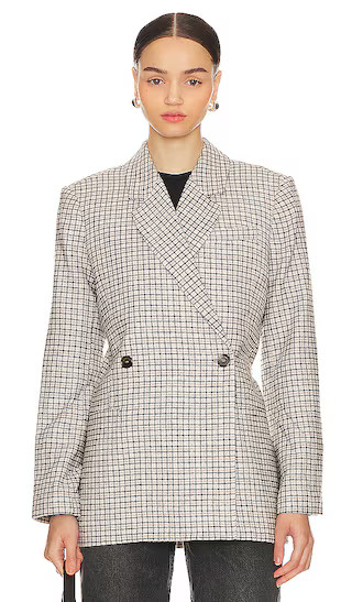 Kaia Blazer in Cream & Tan Check | Revolve Clothing (Global)