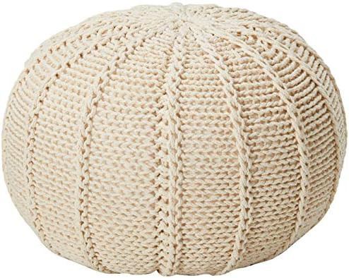 Christopher Knight Home Agatha Knitted Cotton Pouf, Beige | Amazon (US)