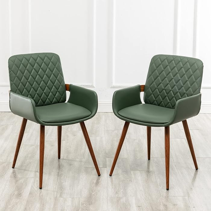 LUNLING Mid Century Modern Faux Leather Dining Chairs Set of 2, Green, Upholstered Seat, Metal Le... | Amazon (US)